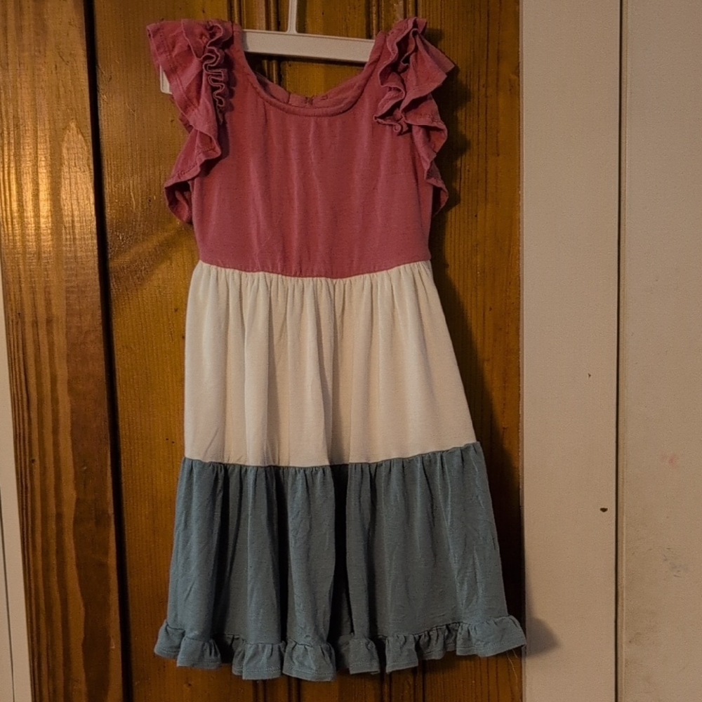 Rare Editions Pink and White Flutter Sleeve Sundress